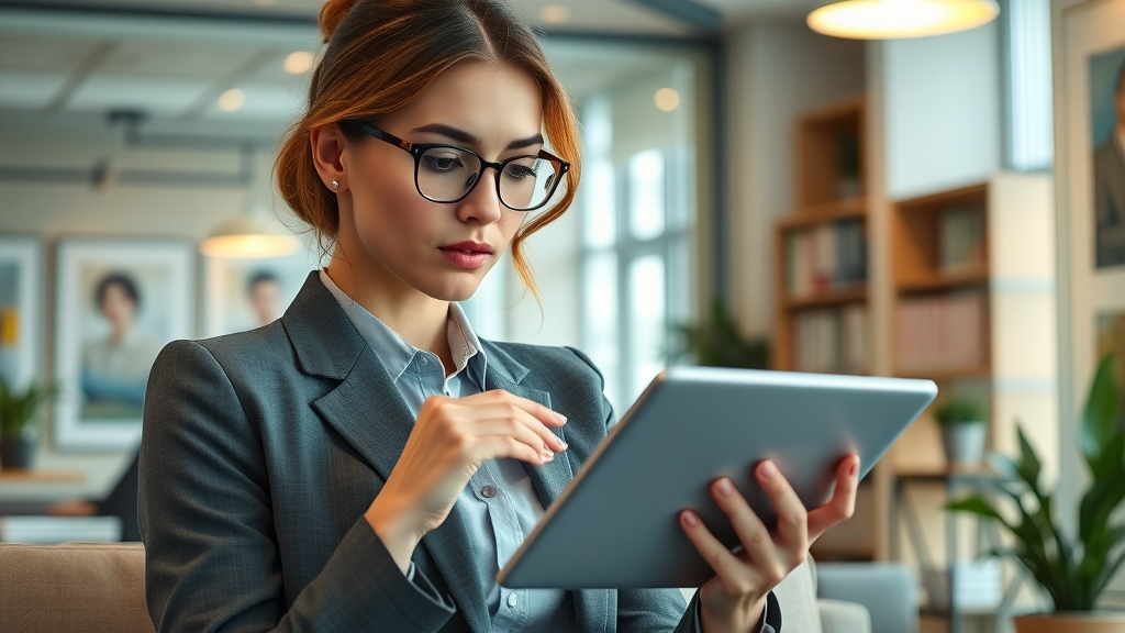 thoughtful professional woman reviewing candidate profiles for personal board of directors for women in board service context