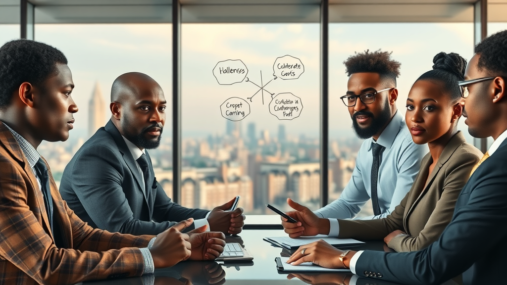 African business team planning digital marketing challenges and opportunities in a boardroom