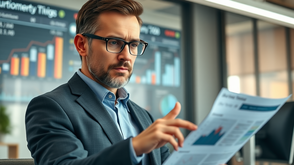 Target market strategy for choosing the right customer startup: Entrepreneur analyzing customer data in office