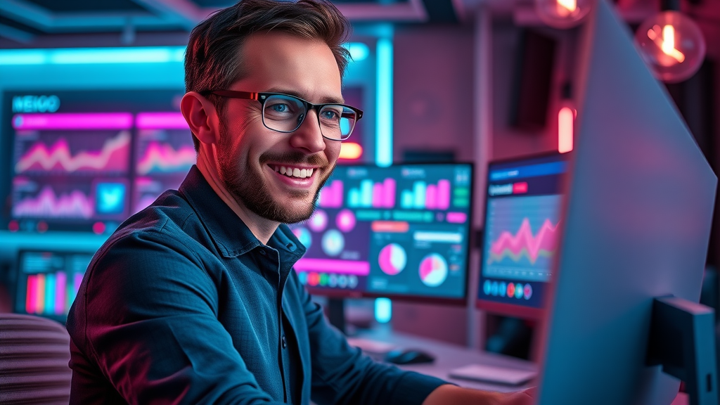 Social media role in choosing the right customer startup: Marketer monitoring live social media insights on screens