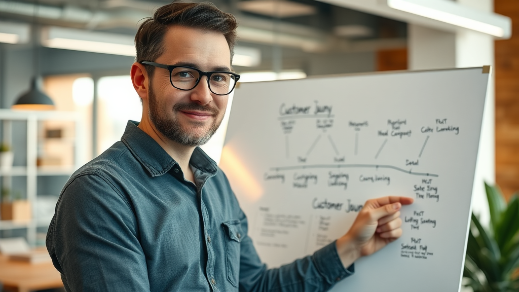 Strategic planning for choosing the right customer startup: Entrepreneur mapping customer journey on whiteboard