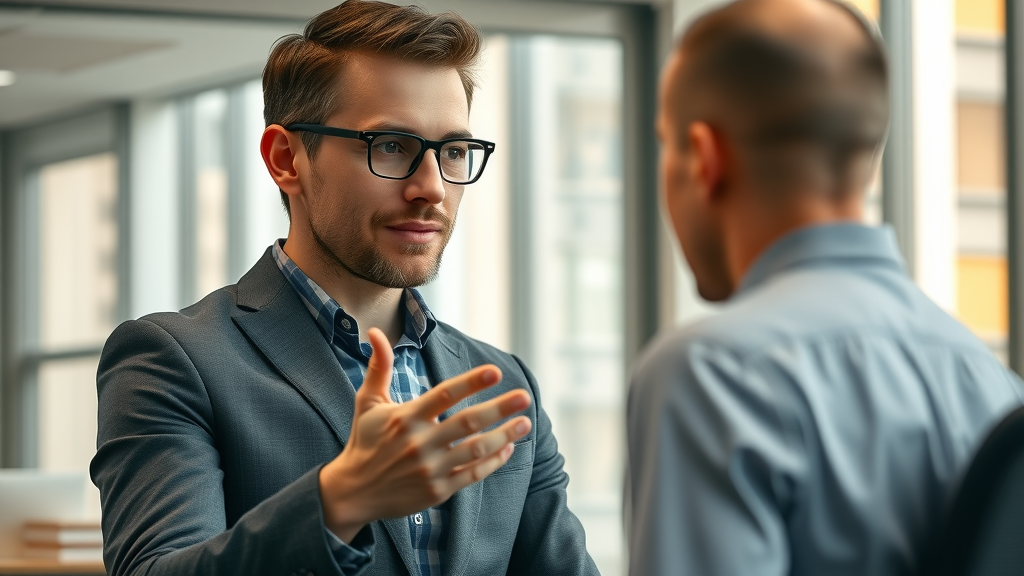 Entrepreneur engaging with first customer in professional office setting