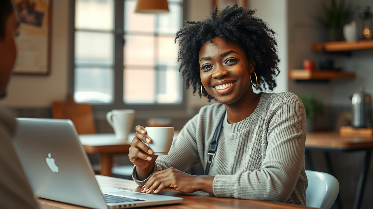 Inspired startup founder engaging with first customer over coffee, embodying authentic first customer strategy